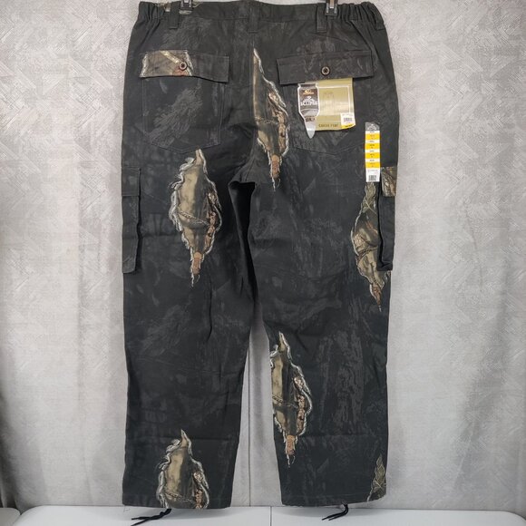 Mossy Oak Cargo Pants Mens XL (40/42) Black Eclipse Camo Hunting Drawstring - Picture 5 of 11